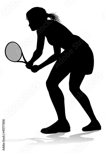 A tennis player woman female sports person in silhouette