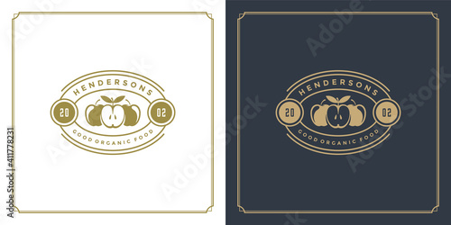 Restaurant logo template vector illustration apples veggie food silhouettes