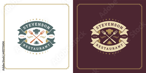 Restaurant logo design vector illustration forks silhouettes