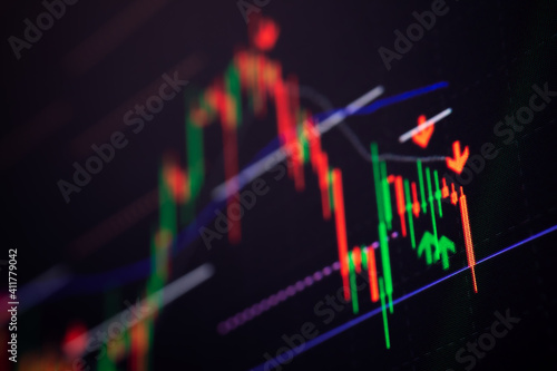 Fototapeta Naklejka Na Ścianę i Meble -  Background of Stock market graph chart on LED display