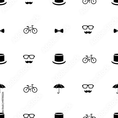 Seamless pattern with gentleman on white background.