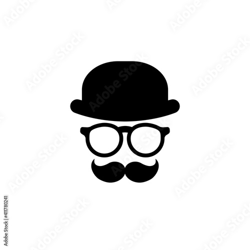 Gentleman icon isolated on white background. Silhouette of man's head with moustache © Ne Mariya