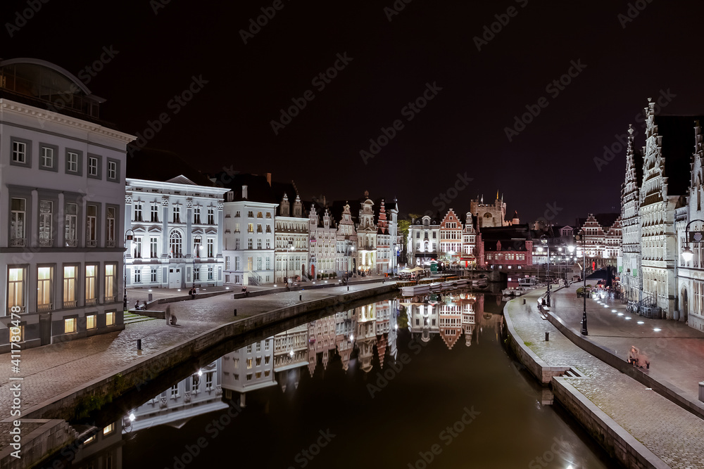 The Graslei in Ghent during the night