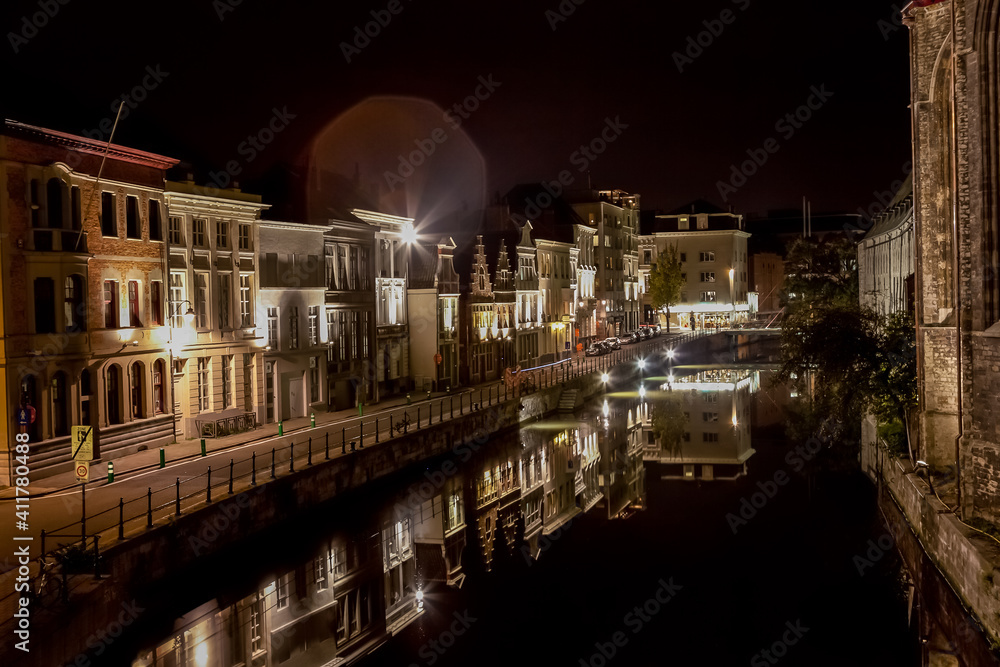 The Graslei in Ghent during the night