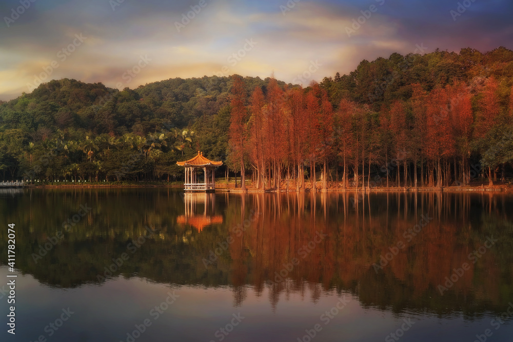  Mount Xiqiao, Foshan, Guangdong, China. The mountain is an important scenic area and designated as a national forest park and national geological park. Tianhu Lake.             