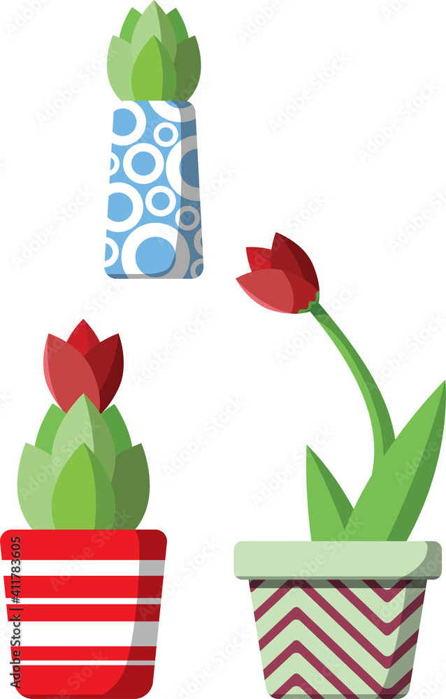 Set of cartoon plants in pots isolated vector illustration Set of cartoon plants in pots isolated vector illustration