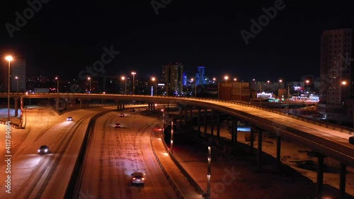 Wallpaper Mural On the bridge with two tiers of cars go, night Torontodigital.ca