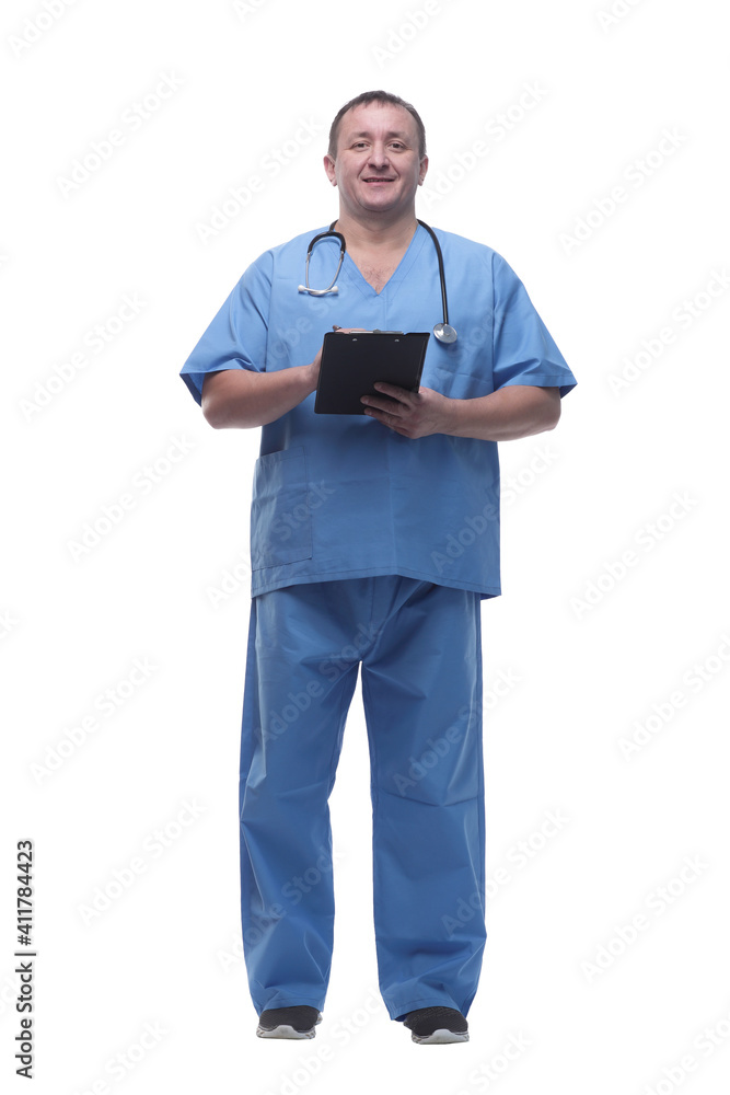 confident male doctor making notes in the clipboard. confident male doctor making notes in the clipboard.