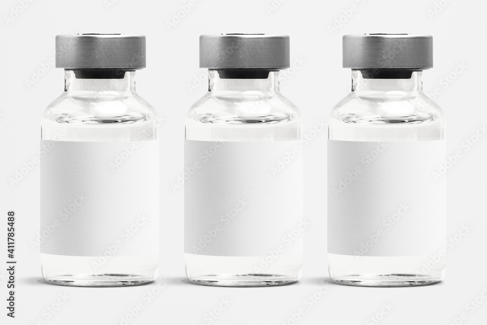 Injection glass vials with blank white label Injection glass vials with blank white label