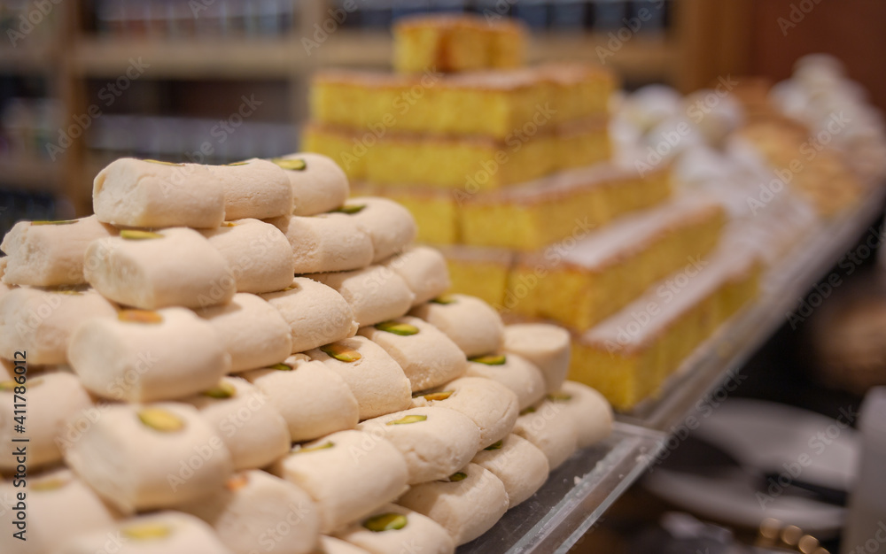 Background image with multiple lebanese traditional sweets Stock Photo