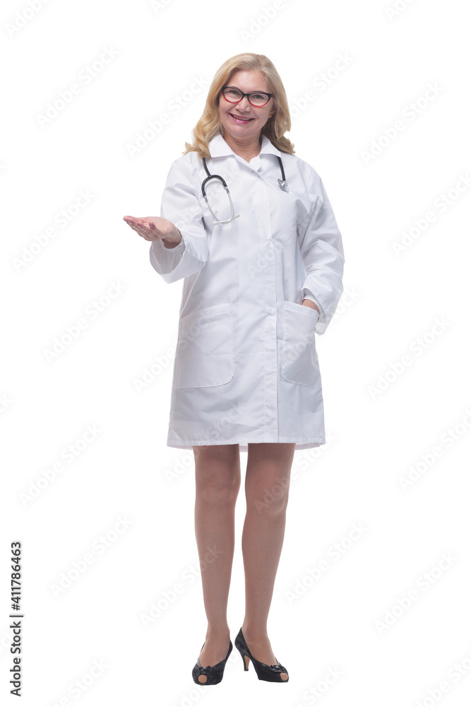 experienced female doctor with a stethoscope . isolated on a white background. experienced female doctor with a stethoscope . isolated on a white background.