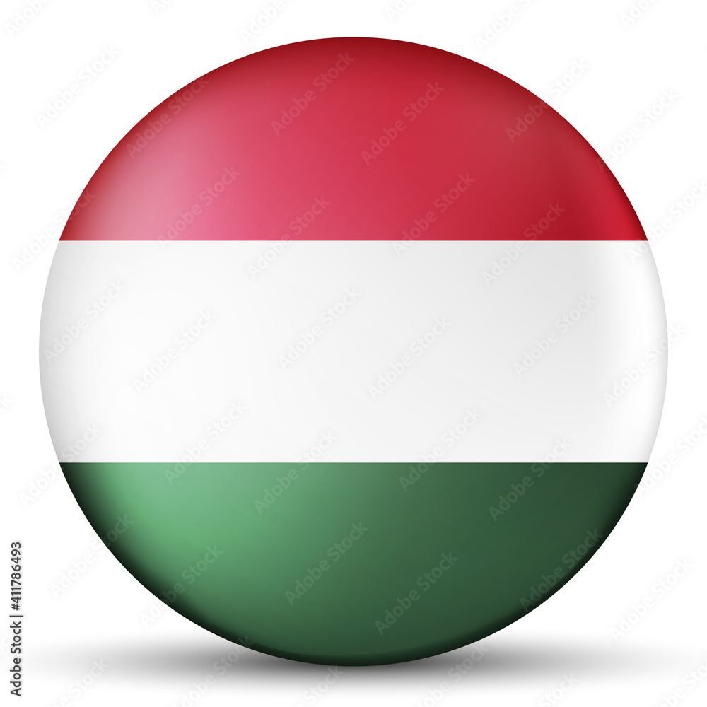 Glass light ball with flag of Hungary. Round sphere, template icon. Hungarian national symbol. Glossy realistic ball, 3D abstract vector illustration highlighted on a white background. Big bubble. Glass light ball with flag of Hungary. Round sphere, template icon. Hungarian national symbol. Glossy realistic ball, 3D abstract vector illustration highlighted on a white background. Big bubble.