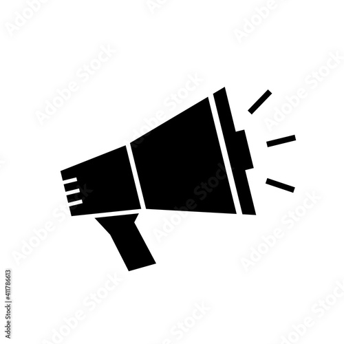 Speaker icon. Loud announce. Loudspeaker sign. Shout in megaphone. Bullhorn alert. Noise speaker. Speak news announcement. Loud sound horn. Notify icon isolated on white background. Voice. Vector