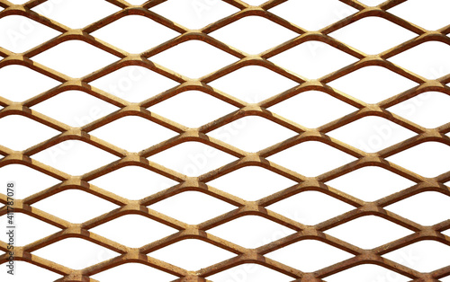 Seamless Steel Grating Structure Chainlink Rust Isolated On White Background.