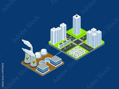 nuclear power plant isometric 3d vector concept for banner, website, illustration, landing page, flyer, etc.