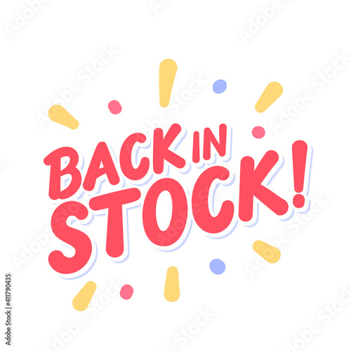Back in stock. Vector lettering banner. 