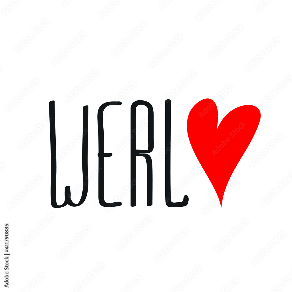 Werl city North Rhine-Westphalia Germany lettering logo icon sign font Heart love symbol emblem Hand drawn Cartoon abstract style design Fashion print clothes apparel greeting card cover flyer poster