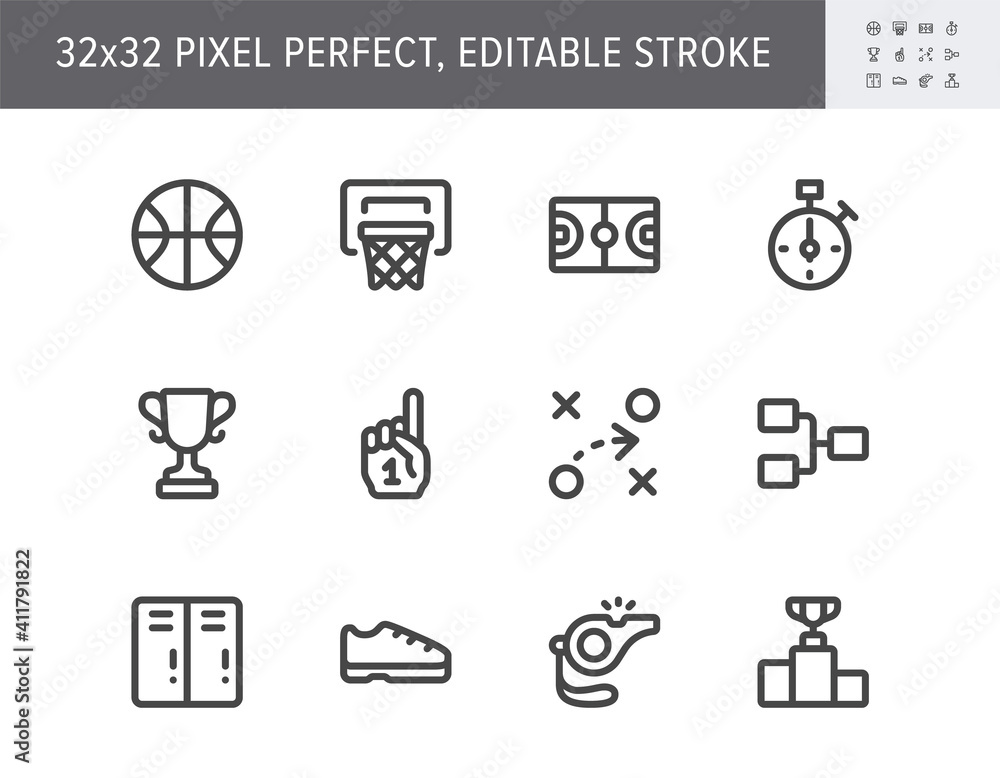 Basketball sport simple line icons. Vector illustration with minimal ...