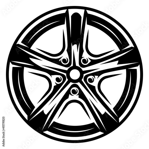 Vector monochrome illustration with disk car drive. Template for logo design, business card, poster, website