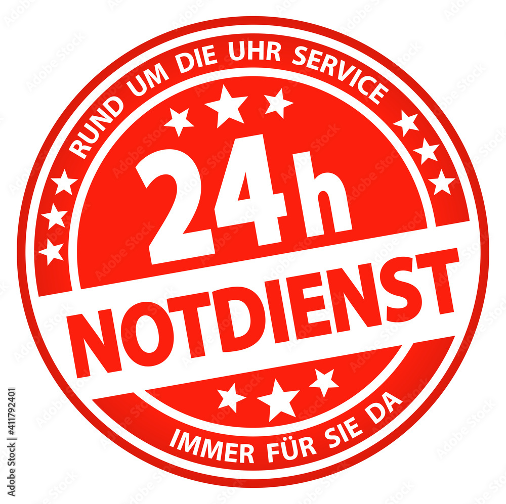 round business button - 24 hours emergency service (german)