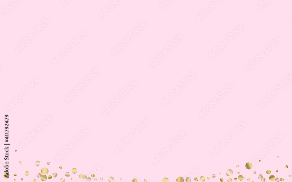 Golden Dust Shiny Pink Background. Christmas Confetti Invitation. Bronze Round Bright Pattern. Sequin Falling Wallpaper.