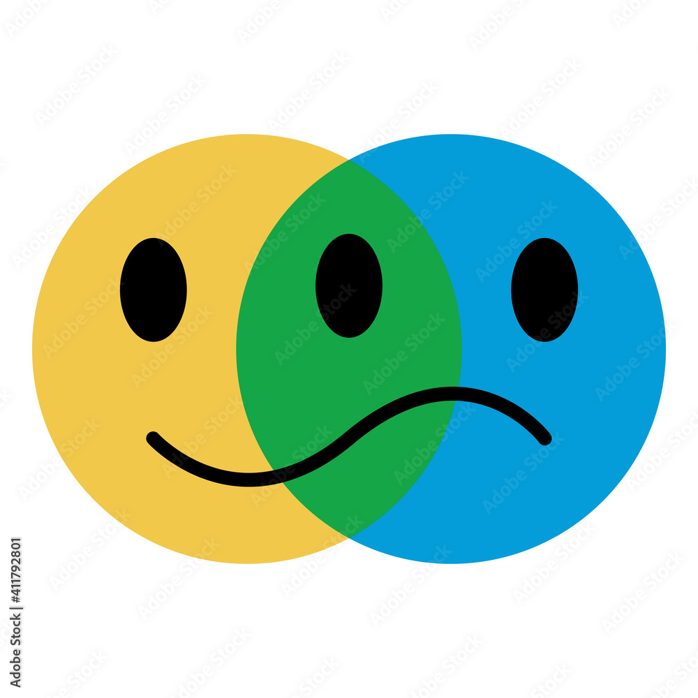 Fototapeta premium icon emoticon concept of emotions, joy and sadness, vector symbol of the emotional state person, fun and longing