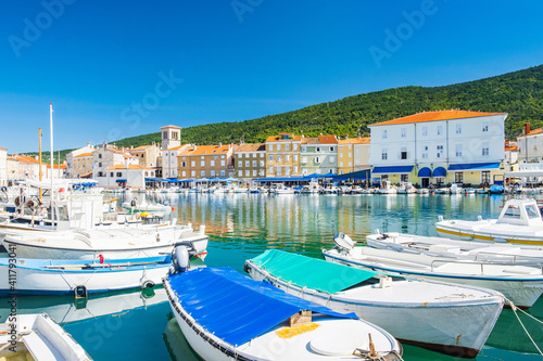 Boats in marina in the town of Cres, on the island of Cres, Kvarner, Adriatic sea, Croatia