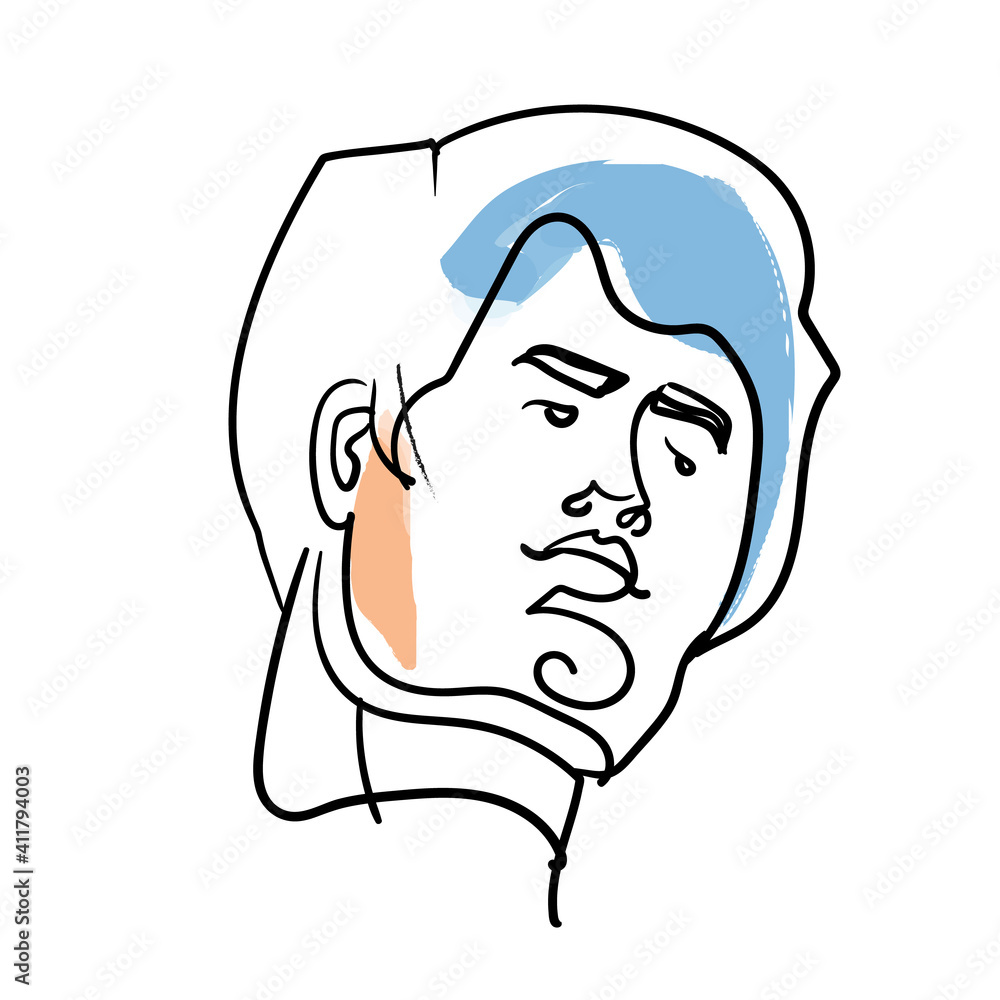 One line man face portrait. Contemporary drawing in modern cubism style One line man face portrait. Contemporary drawing in modern cubism style
