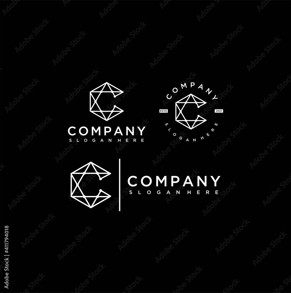 hexagon letter C vector line logo designs , letter C hexagon logo ...
