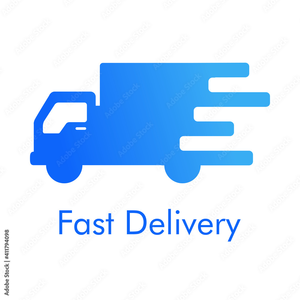 Símbolo de entrega urgente. Envío rápido con camión y líneas de velocidad. Logotipo con texto Fast Delivery en color azul Símbolo de entrega urgente. Envío rápido con camión y líneas de velocidad. Logotipo con texto Fast Delivery en color azul
