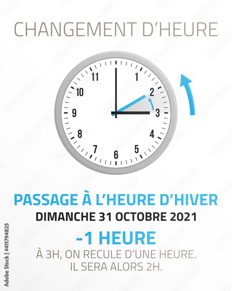 Passage à l'heure d'hiver - Changement d'heure le 31 Octobre 2021 Passage à l'heure d'hiver - Changement d'heure le 31 Octobre 2021