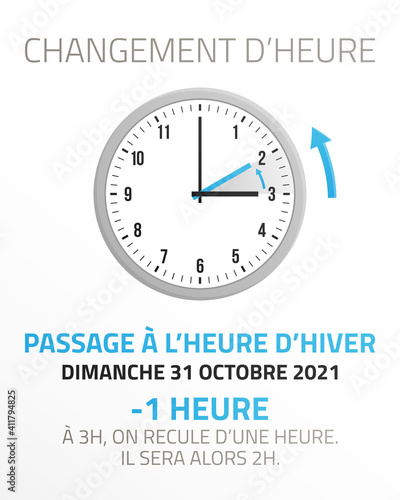 Passage à l'heure d'hiver - Changement d'heure le 31 Octobre 2021