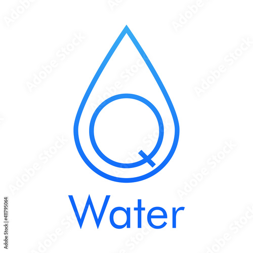 Logotipo con texto Water y contorno de gota con letra inicial q en color azul