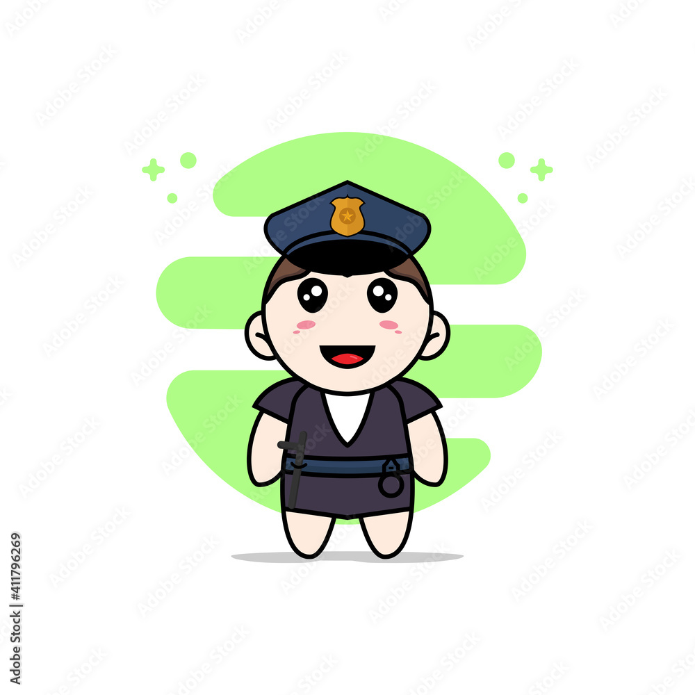 Cute business woman character wearing police costume. Cute business woman character wearing police costume.