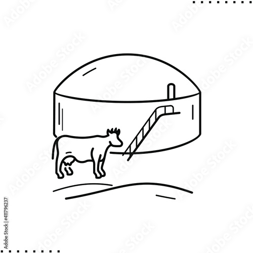 Biogas energy, manure processing vector icon in outline 