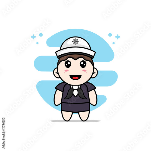 Cute business woman character wearing sailor costume.