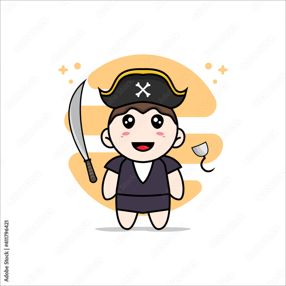 Cute business woman character wearing Pirate costume. Cute business woman character wearing Pirate costume.