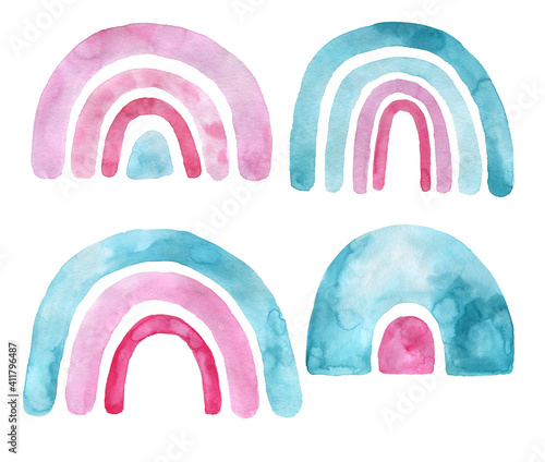 Watercolor abstract minimalistic rainbow muted neutral colorconnection, white, illustration photo