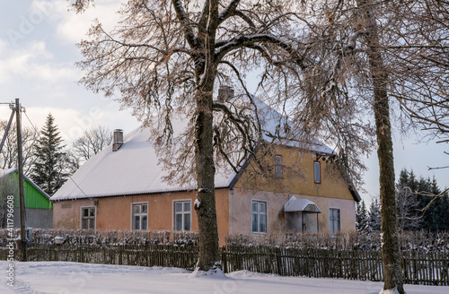 old manor in winter time, europe, estonia