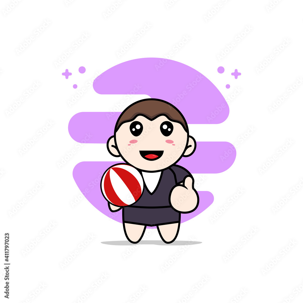 Cute business woman character holding a ball. Cute business woman character holding a ball.