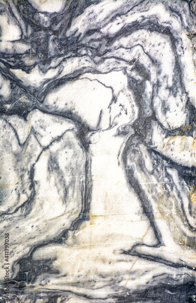 Fototapeta premium Various types of marble in an abandoned quarry in Ruskeala.