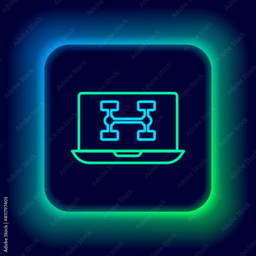 Glowing neon line Hardware diagnostics condition of car icon isolated on black background. Car service and repair parts. Colorful outline concept. Vector. Glowing neon line Hardware diagnostics condition of car icon isolated on black background. Car service and repair parts. Colorful outline concept. Vector.