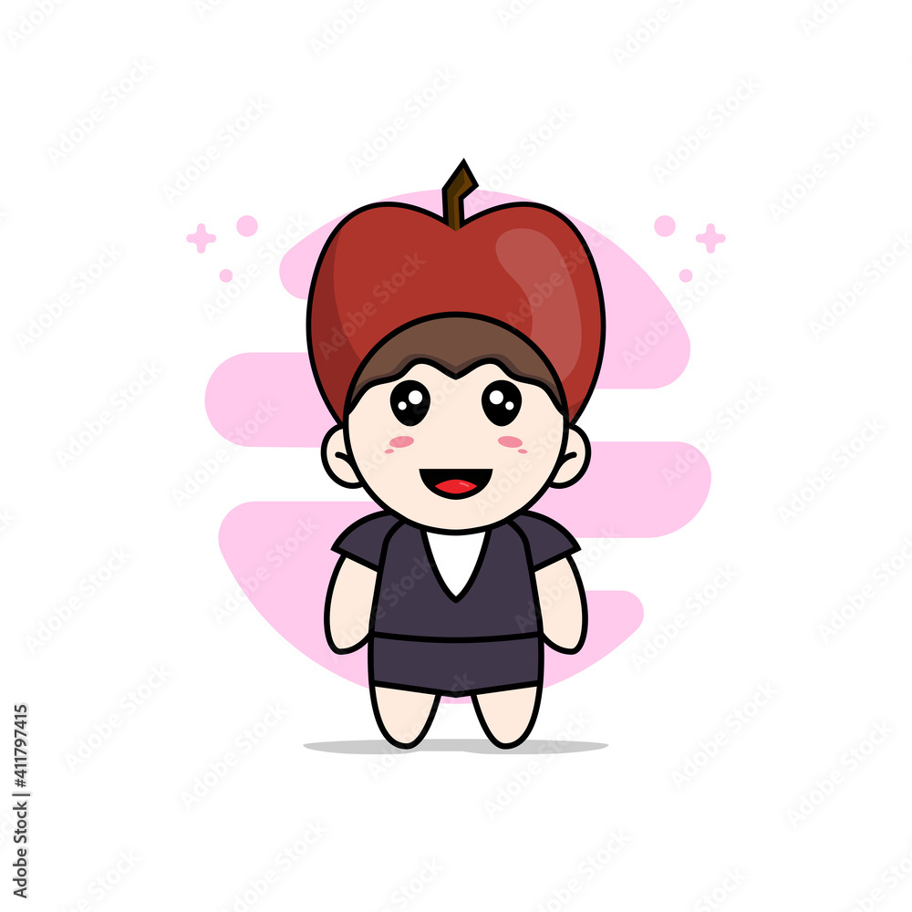 Cute business woman character wearing apple costume. Cute business woman character wearing apple costume.