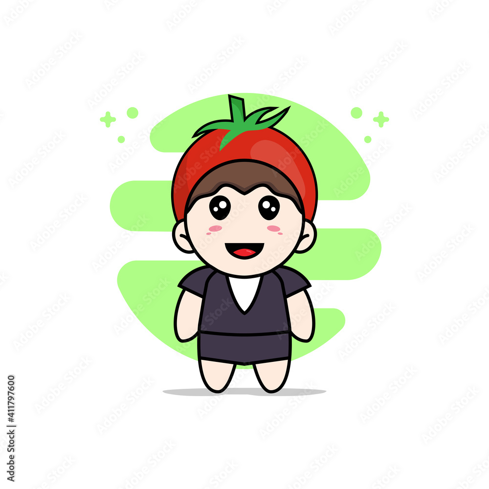 Cute business woman character wearing tomato costume. Cute business woman character wearing tomato costume.