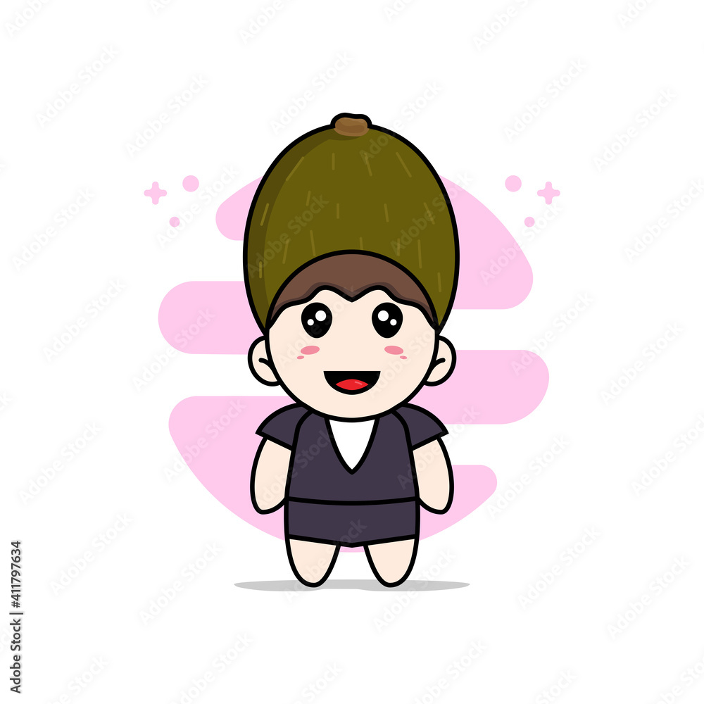 Cute business woman character wearing kiwi costume. Cute business woman character wearing kiwi costume.