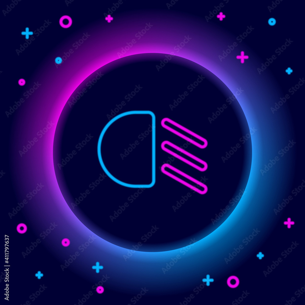 Glowing neon line High beam icon isolated on black background. Car headlight. Colorful outline concept. Vector. Glowing neon line High beam icon isolated on black background. Car headlight. Colorful outline concept. Vector.