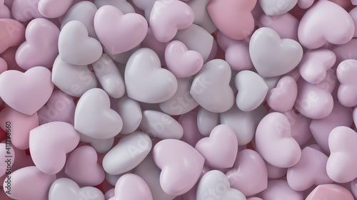 Multicolored Heart background. Valentine Wallpaper with Pink and Light Pink love hearts. 3D Render 