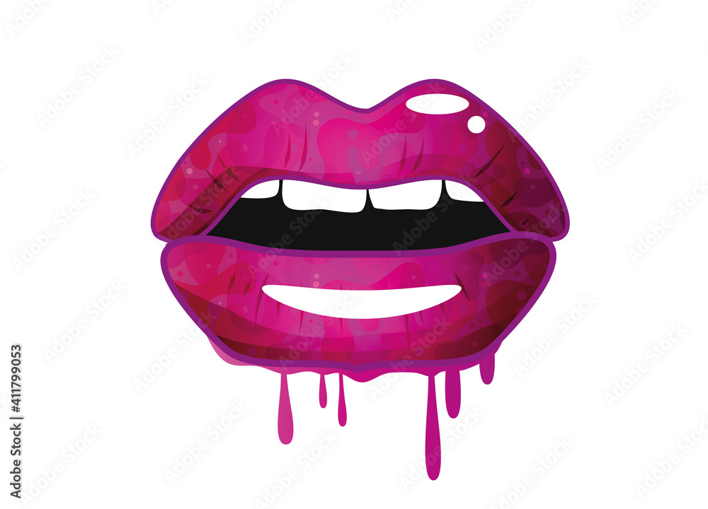 purpurfarbene glänzende Lippen im Graffiti Stil