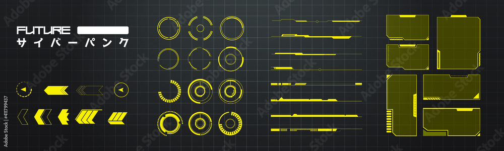 Information box bars and modern digital info frame layout templates. User Interface and Experience. Vector Illustration A set of frames, callouts for user menu interface elements in futuristic HUD