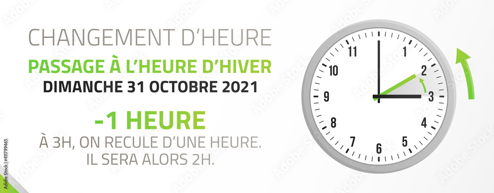 Passage à l'heure d'hiver - Changement d'heure le 31 Octobre 2021 Passage à l'heure d'hiver - Changement d'heure le 31 Octobre 2021